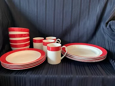 Buy Martha Stewart Collection Classic Band Red Salad Plates 16 Piece Dinnerware Set  • 115.26£