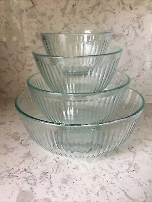 Buy Vintage Pyrex Clear/Blue Ribbed Nesting Mixing Bowls Set Of 4 • 52.13£