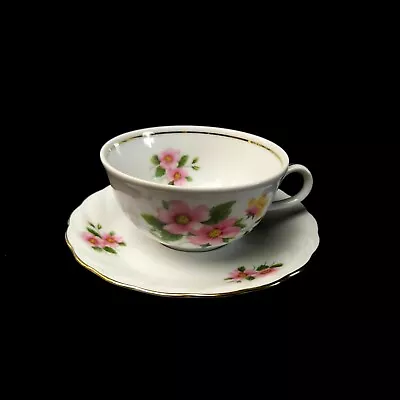 Buy Winterling Bavaria Germany White Pink Yellow Flower Duet Teacup & Saucer Tea Set • 25£