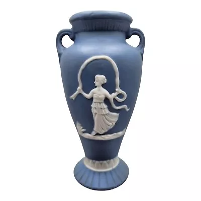 Buy Vintage Jasperware Ribbon Dancer 2 Handle Blue White Trophy Vase • 18.92£