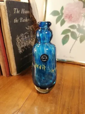 Buy Vintage 1988 Phoenician Maltese Art Glass Blue & Yellow Marbled Mini Bottle Vase • 38.99£