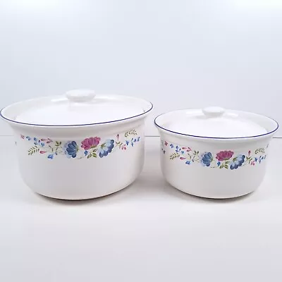 Buy BHS Priory Round Lid Casseroles 8.5 & 7  Vintage Blue Floral Tableware Britain • 34.29£