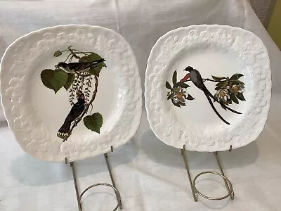 Buy 2 Alfred Meakin Square Textured Plates Vintage England Flycatcher Kingbird • 15£