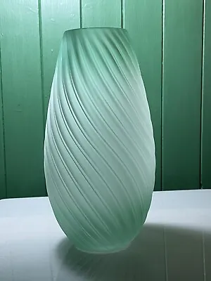 Buy Large Scandinavian Style Frosted Pale Green Spiral Ridged Art Glass Vase • 16.99£