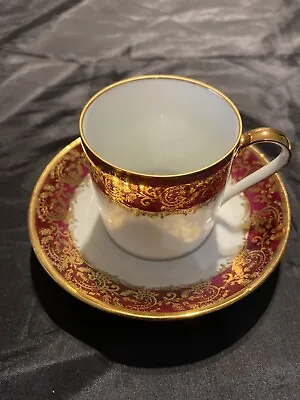 Buy Vintage Limoges France Cup Coffee China Cup & Saucer/Demitasse In Red & Gold  • 9.99£