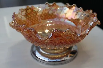 Buy Sowerby Hob & Button Chunky Marigold Carnival Glass Pedestal Ruffled Fruit Bowl • 12.50£