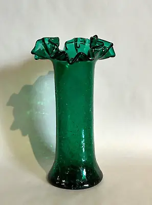 Buy Beautiful Beacon / Blenko Glass Green Crackle Glass Vase Ruffle Top... 10  • 56.94£