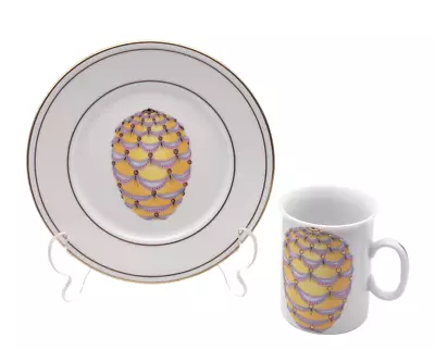 Buy Email De Limoges Faberge Egg Dessert Salad Plate And Cup Gold Yellow Blue Pink • 19.21£