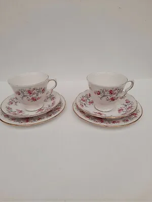 Buy 2 Royal Osborne Bone China Trios Tea Cups Saucers & Side Plates Pink Rose Bundle • 20£