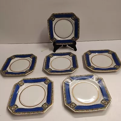 Buy 6 X Vintage Rare Myott & Sons & Co Square Cake Plates  Blue Pattern  • 150£