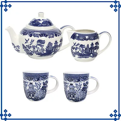 Buy 2-Serving Blue Willow Set Barrel Mug Cream Milk Jug Teapot Oriental Style • 29.50£