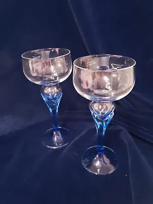 Buy PAIR Of Blue Stemmed Glass Candle Holders 18.25cmH • 19.99£