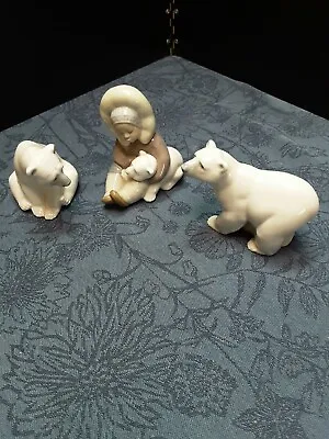 Buy  3 Pcs Lladro 1195 Eskimo Playing Polar Bear Cub & 2 Polar Bears • 120.37£
