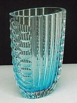 Buy Vintage Czech Crystal Engraved  Vase, Hand Carved, Blue Vase • 36.70£