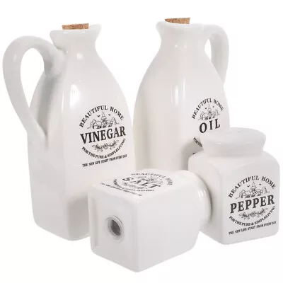 Buy Ceramic Oil & Vinegar Dispenser Set With Salt & Pepper Pots-RL • 25.48£