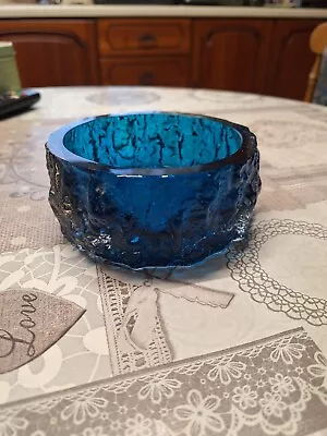 Buy Vintage -whitefriars Blue Glass Bark Textured 9688 Bowl / Ashtray , • 39.99£