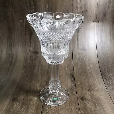 Buy Shannon Cut Crystal Glass Flared Hurricane Candle Holder Vase 14  Large • 52.83£