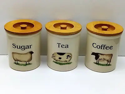 Buy Cloverleaf Farm Animals English Pottery- Sugar, Tea, Coffee Jars Set Earthenware • 29.99£