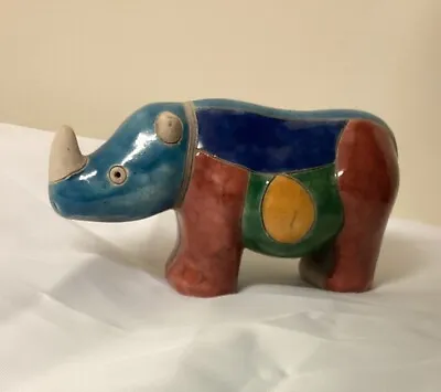 Buy Raku Studio Pottery South Africa Handmade Large Rhino Rhinoceros Figurine Signed • 12£
