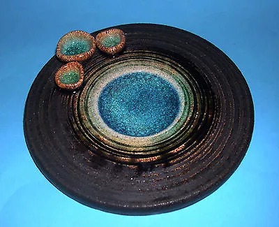 Buy Studio Pottery Attractive Round Flat Dish With Raised Features - Unusual Glazes. • 40£