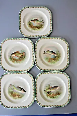 Buy Vintage Woods Ivory Ware Fish Pattern Square Plates X 5 Circa 1930's • 17.99£