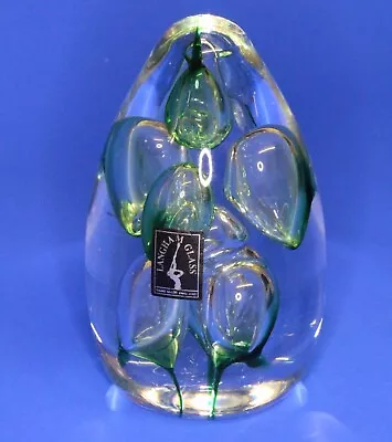 Buy 1970s Green Clear Handmade Glass Ovoid Paperweight Langham CHIP TO BASE**[25857] • 22.99£