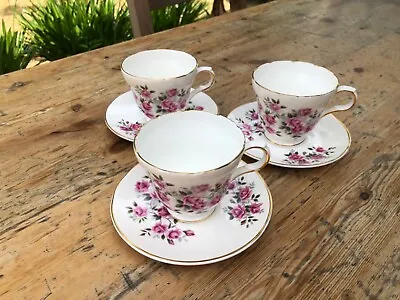 Buy Vintage Crown Trent English Fine Bone China 3 X Tea Cups & Saucers Floral • 9£