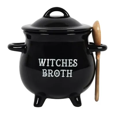 Buy Black Witches Broth Cauldron Soup Both With Broom Spoon Perfect Gift • 12.95£