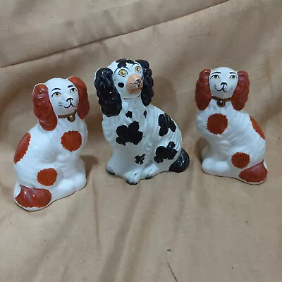 Buy 1 Pair Rare+ 1 Black Staffordshire Dogs Antique 17cm And 20cm Tall • 56.99£