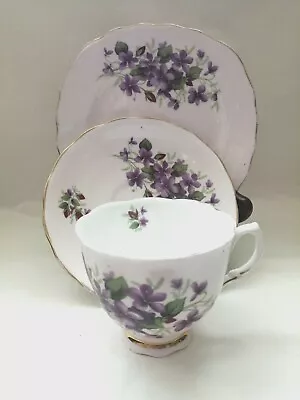 Buy Colclough Ridgway Vintage Bone China Footed Cup Saucer Trio Pink With Violets • 9.99£