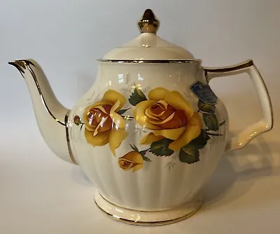 Buy Vintage Sadler Yellow Roses Ribbed Gold Trim Teapot Made In England • 24.11£