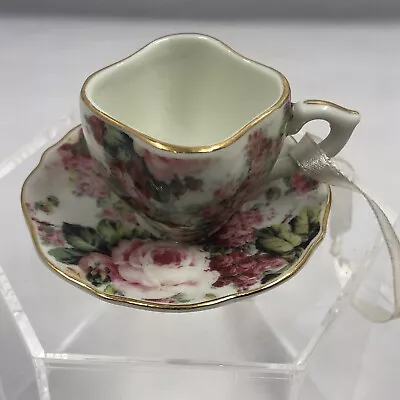 Buy Teacup & Saucer Cream Rose Chintz Gold Trim Christmas Ornament Collectible 3  • 10.78£