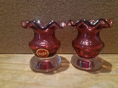 Buy 2 Vintage Webb Cranberry Scalloped Glass Vases, 2.25 Inches • 4.49£
