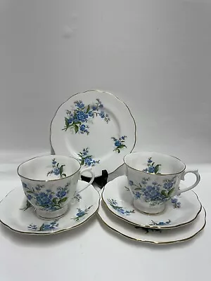 Buy Vintage Royal Albert Forget Me Not Bone China 2 Trio/teacup Saucer & Side Plate • 25£