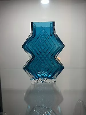Buy Vintage Rare Whitefriars Kingfisher Blue Double Diamond Art Glass Vase • 122£