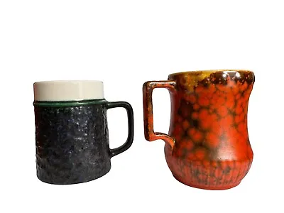 Buy 2 Vtg Fat Lava German Style Mid Century Studio Pottery Mugs Cups Arty 70s • 22£