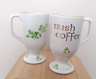 Buy Vintage Pair Irish Coffee Mugs. Wade Porcelain  (Shamrock Goblet Style) • 13£