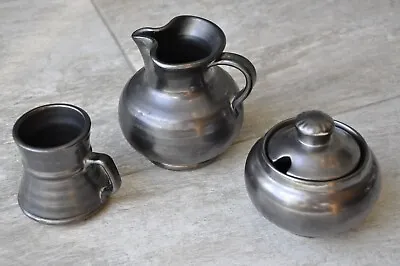 Buy Tea Coffee Set Of 3 Vintage Handmade Prinknash Pottery Metallic Dark Grey VGC • 10.90£