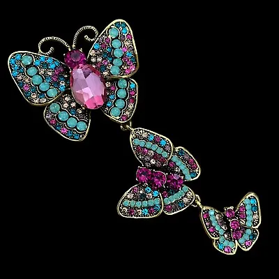 Buy Butterfly Brooch Pin Pendant Dangle Multi-Color Rhinestones Goldtone Base • 19.27£
