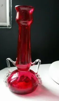 Buy Vintage Cranberry Art Glass Vase -two Handles- 19 Cm H • 9.99£