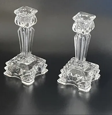 Buy Cut Glass Candlestick Holders Pair Of Vintage Clear Glass Home Decor Vanity  • 15£