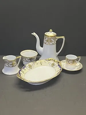 Buy Noritake 1930s / 40s Tea / Coffee Set For Six 6 Blue And Heavy Gold Gilt VGC • 12.99£