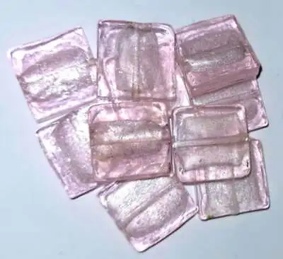 Buy 10 Silver Foil Lined Glass Square Beads ~ PALE BABY PINK • 3.75£