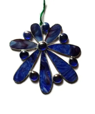 Buy Striking Blue Opaque Stained Glass Flower Suncatcher • 18£