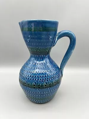 Buy Vintage Italian Pottery Ceramics Handled Pitcher Vase Blue Bitossi Style 7  • 56.58£