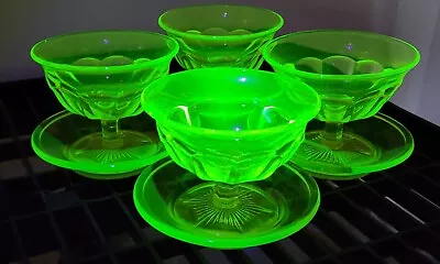 Buy Art Deco Vintage Set X4 Uranium Glass  Dessert Bowls/Dishes & Stands 1930/40’s  • 35£