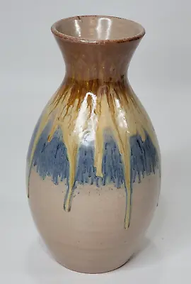 Buy Art Pottery Bulb Vase Brown And Blue Drip Glazed Pottery Italy Stunning • 32.72£
