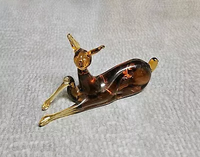 Buy Vintage Pilgrim Glass Topaz Amber Handblown Glass Laying Deer Doe Fawn Figurine  • 19.20£