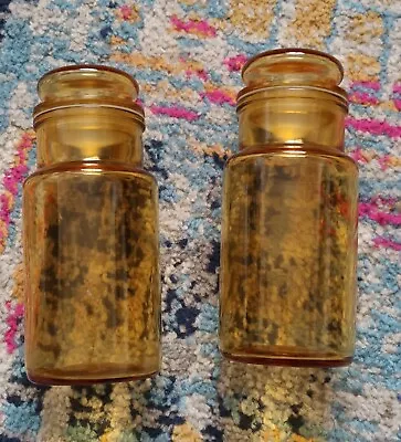 Buy Vintage 1970s Apothecary Glass Storage Jars Amber Brown X 2 With Lids • 20£