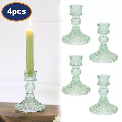 Buy Set Of 4 Green Glass Candle Holder Vintage Taper Candlestick Dinner Table Decor • 14.95£